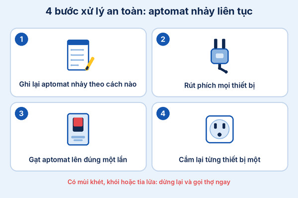 Infographic 4 bước xử lý khi aptomat nhảy liên tục