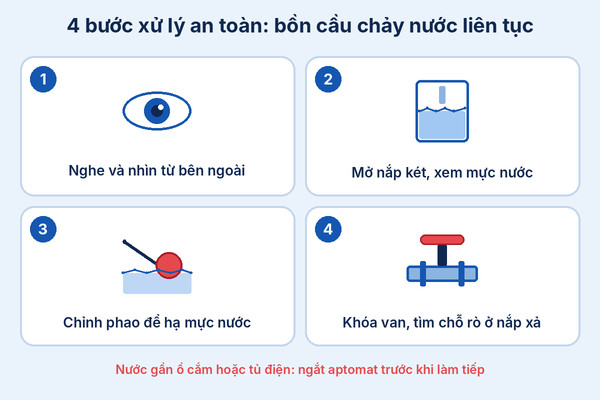 Infographic 4 bước xử lý khi bồn cầu chảy nước