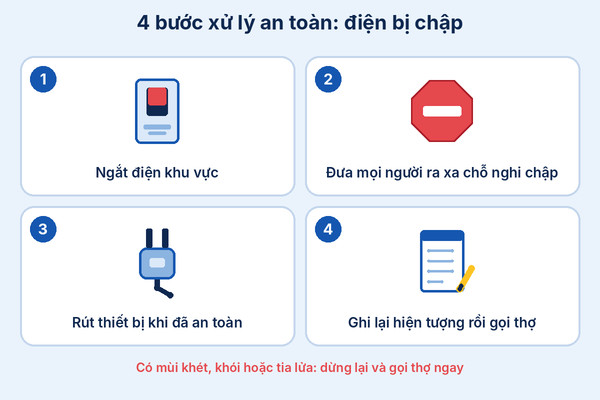 Infographic 4 bước xử lý khi điện bị chập