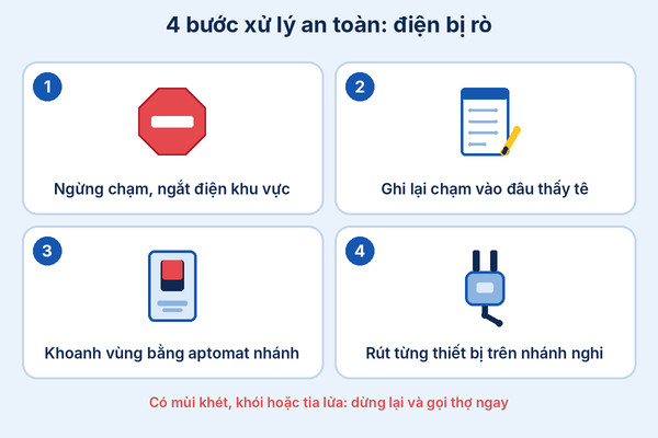 Infographic 4 bước xử lý khi điện bị rò