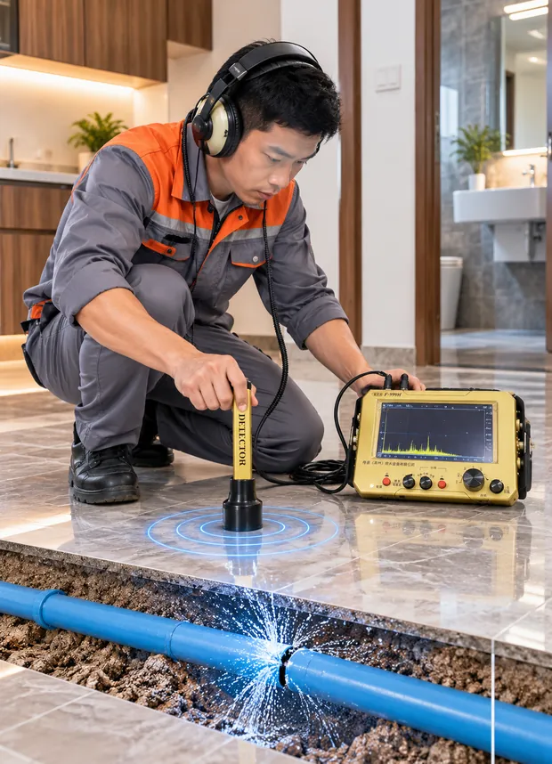 Thợ ĐNBK siêu âm dò rò rỉ ống nước âm sàn